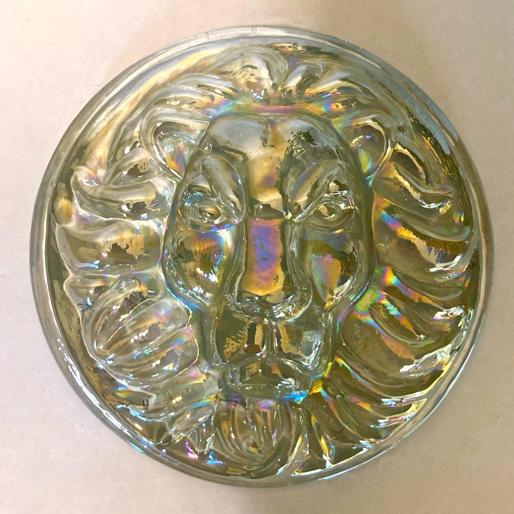 Vintage Iridescent Glass Lion Paperweight